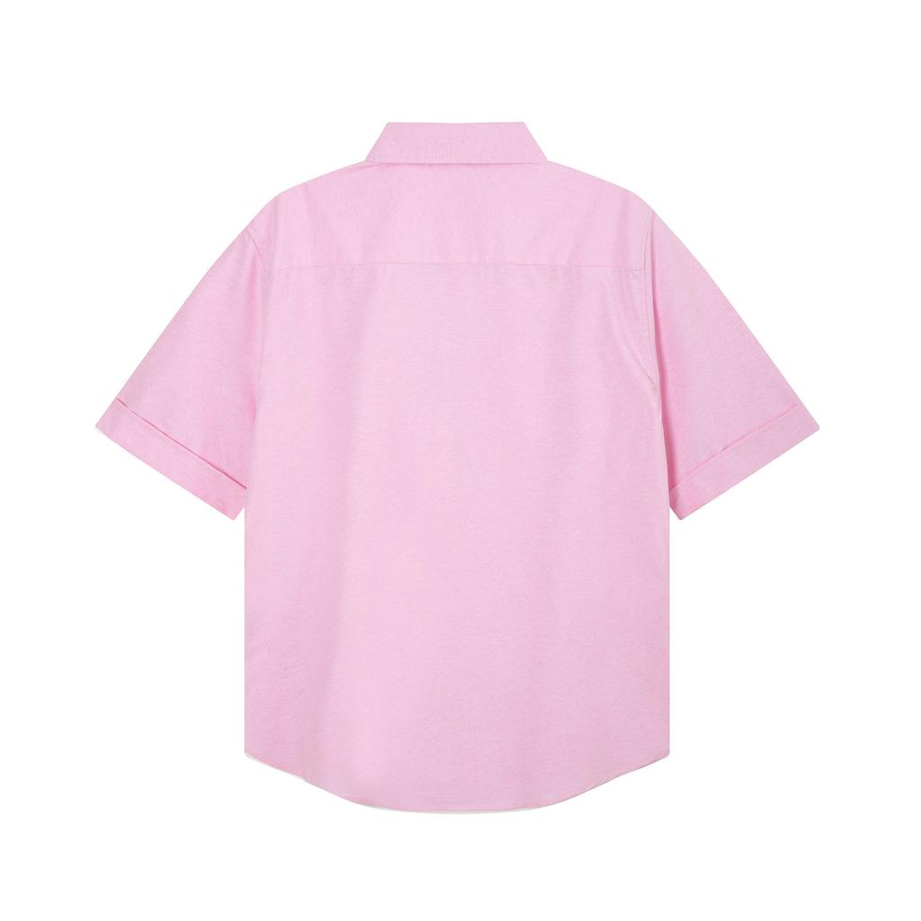 AMI Men's Classic Spring and Autumn Red Heart Embroidered Casual Cotton Solid Color Short Sleeve Shirt On the Chest