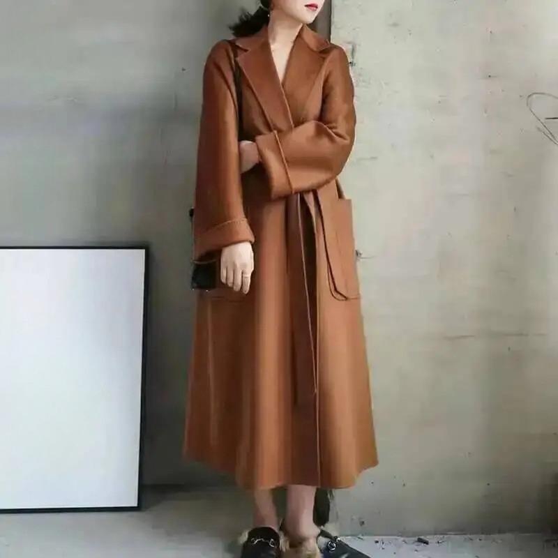 High Water Ripple Double-sided Wool Coat Women Long Bathrobe Style Autumn Winter Coat