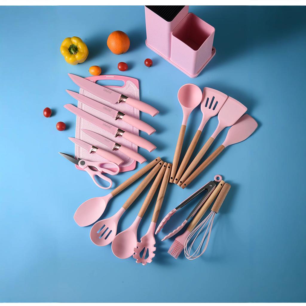 Set di utensili da cucina in silicone set da 19 pezzi padella antiaderente set per la casa coltello combinazione silicone utensili da cucina resistenti alle alte temperature