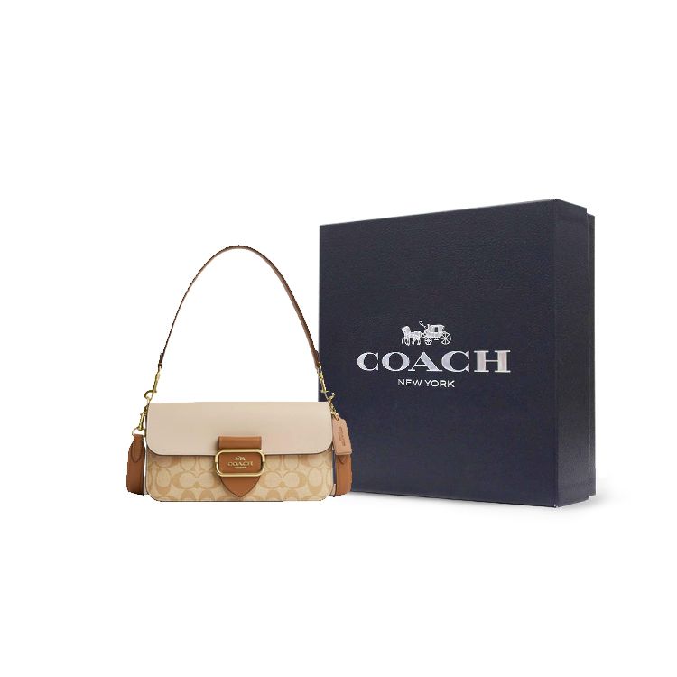 Coach Morgan 27 Color Block Signature Coated Canvas And Calfskin Tote Shoulder Bag Large Women Handbags Light-Khaki CR332-IMWQ4