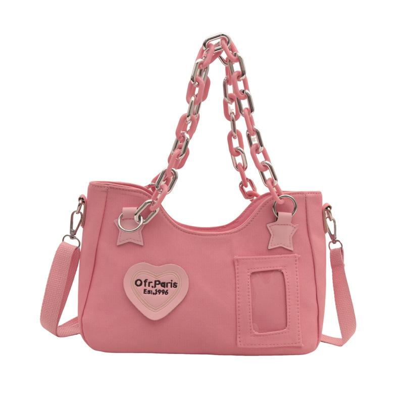 

Простая повседневная сумка через плечо из холста под мышкой, фактурная иностранная нишевая сумка 2024 года, летняя новая сумка-мессенджер с цепочкой розовый