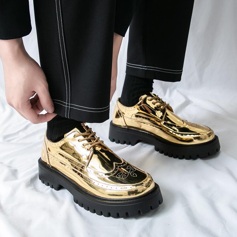 Leather shoes men's platform big head leather shoes spring and autumn new men's shoes foreign trade retro loafers men's carved casual shoes