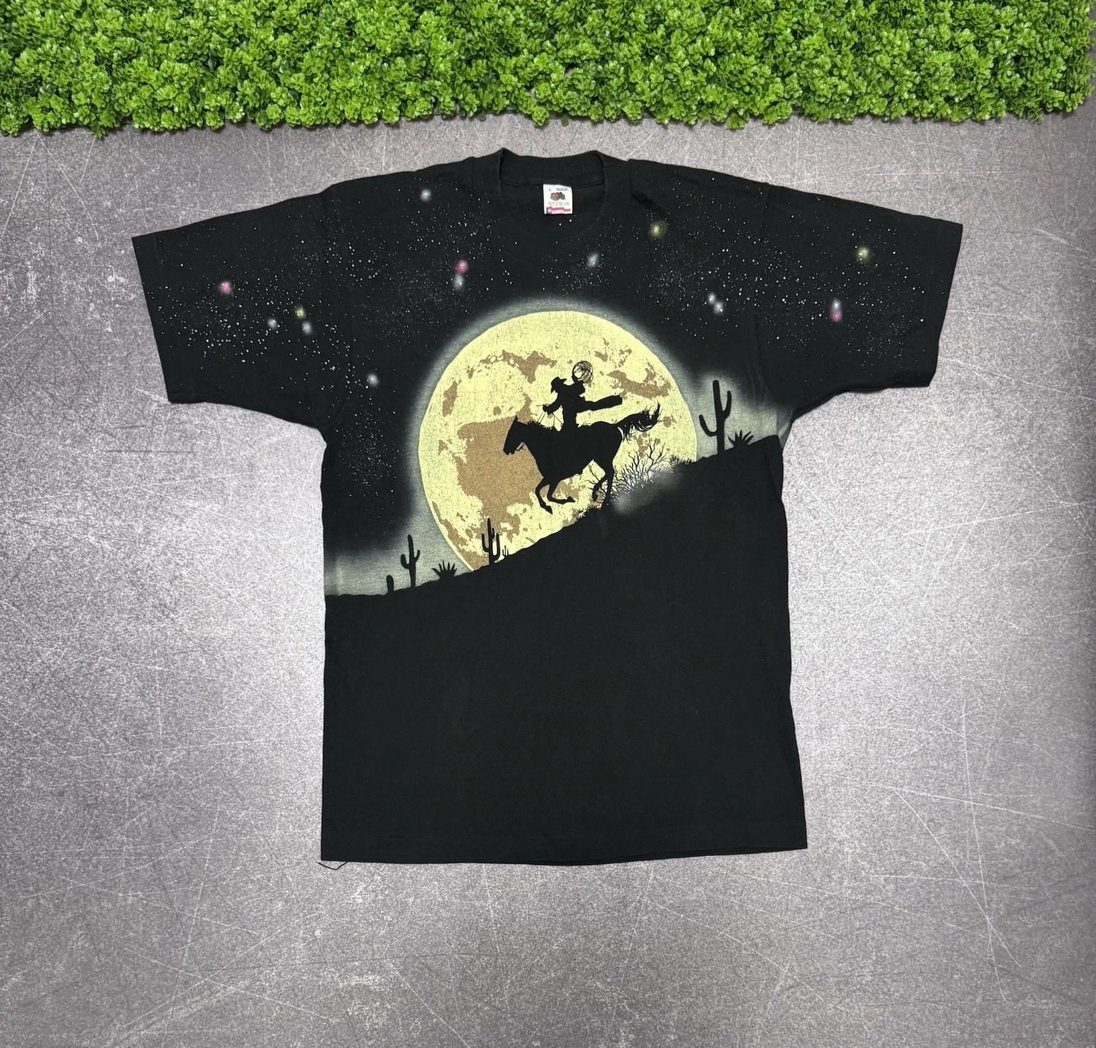 Vintage Space Cowboy Moon Over Print T Shirt Graphic Print 2XL