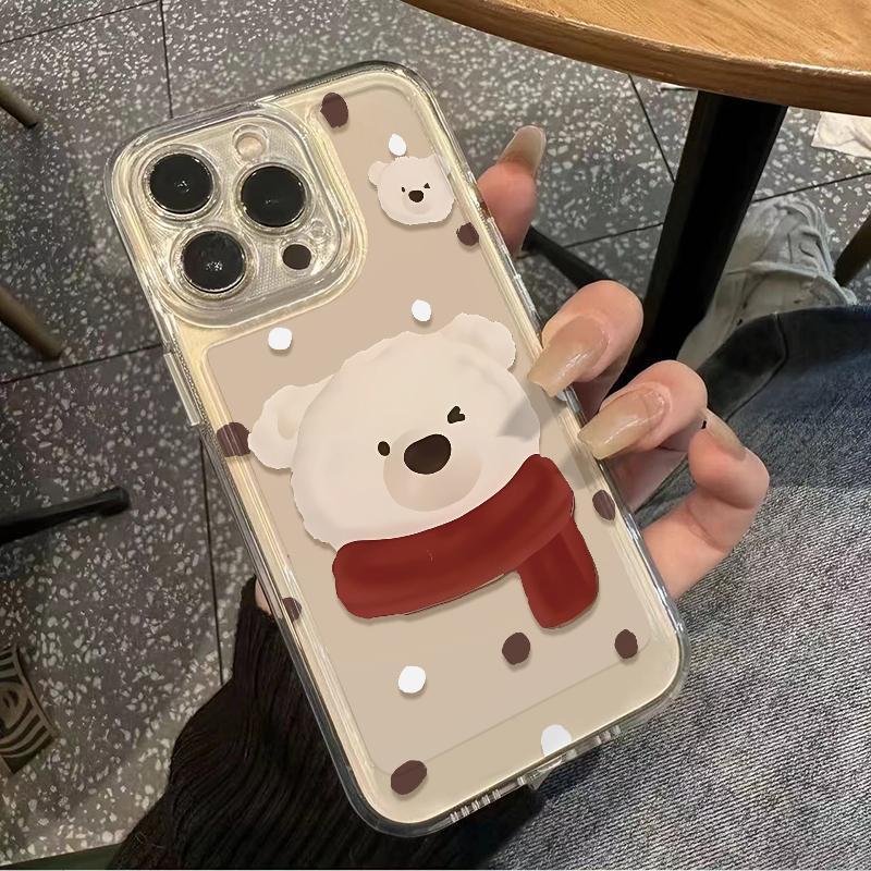 Cute scarf bear iPhone11Promax mobile phone case, transparent and suitable for Apple 11promax space case 11.