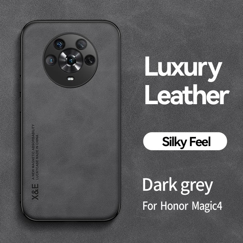 

Для Honor Magic4 Pro Магнитный автомобильный держатель из ПУ кожи Чехол для телефона Honor Magic 4 Pro 4Pro Magic4 Мягкий бампер Ударопрочная задняя крышка For Magic 4 Pro темно серый