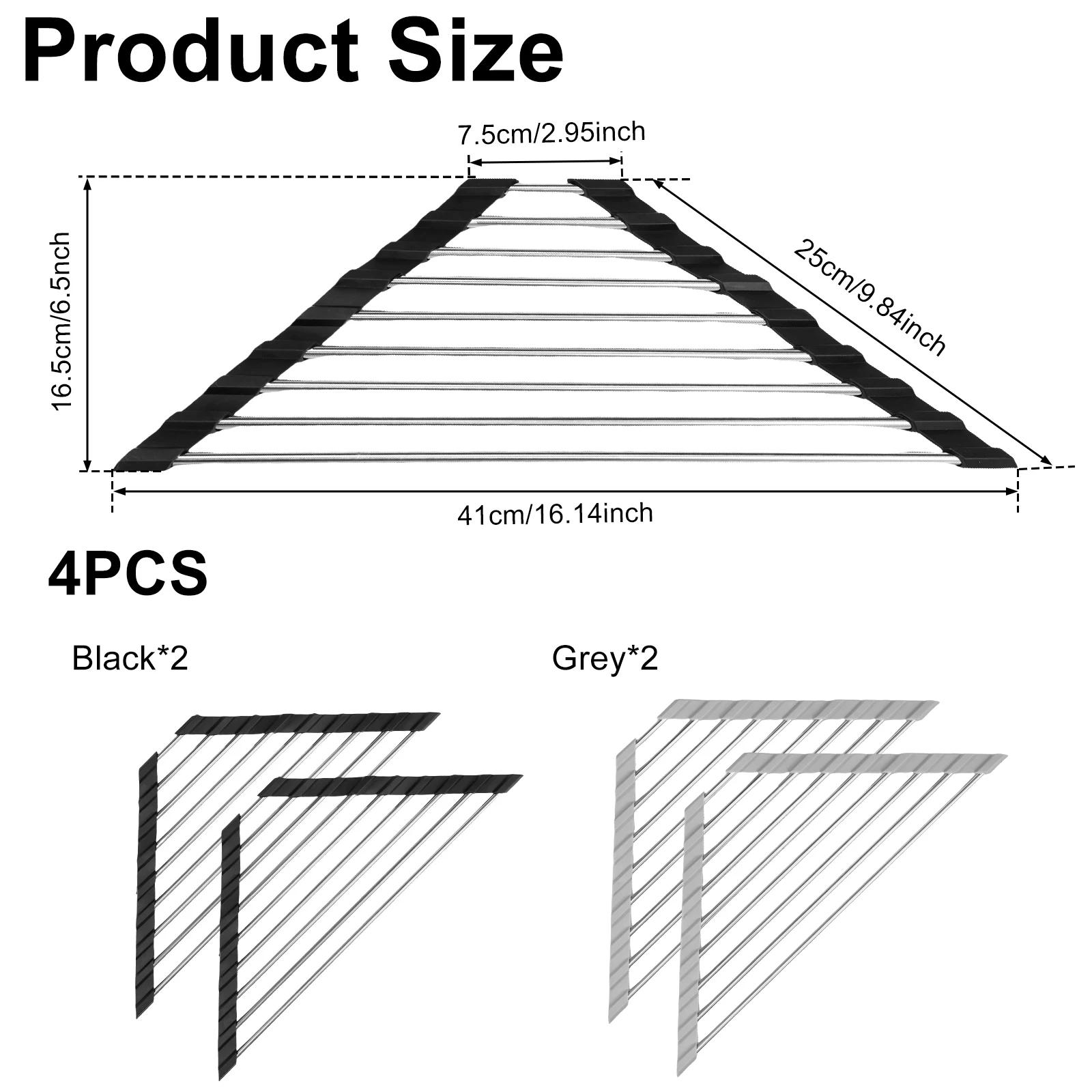 

4 шт. Треугольная сушилка для посуды из нержавеющей стали, рулонный держатель для сушки посуды, складной, над раковиной, угловой коврик для сушки посуды