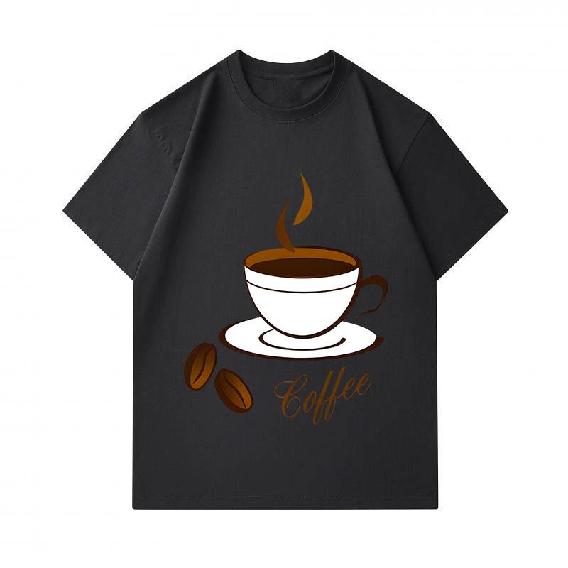 Men's 100% Cotton Crew Neck Short Sleeve T-Shirt, Stylish Coffee Cup Printed Casual Lightweight Tee For Daily Wear, Coffee Beans Pattern Soft Breathab
