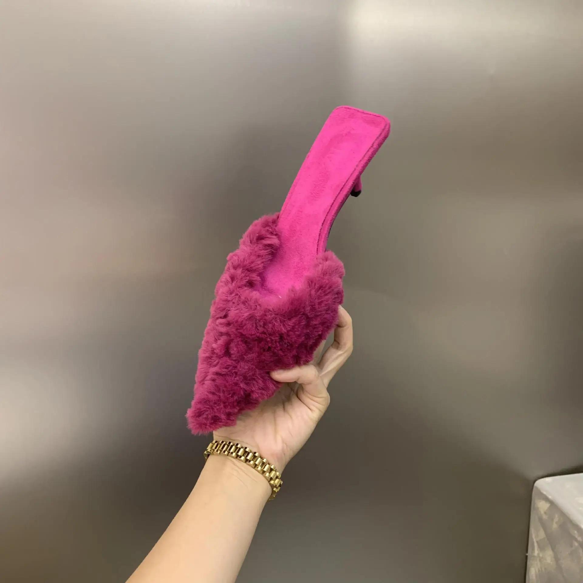 

Зимние тапочки Мюли Остроносые туфли на высоком каблуке Женские осенние новые модные шлепанцы Офисные тапочки для улицы Zapatos De Mujer 35