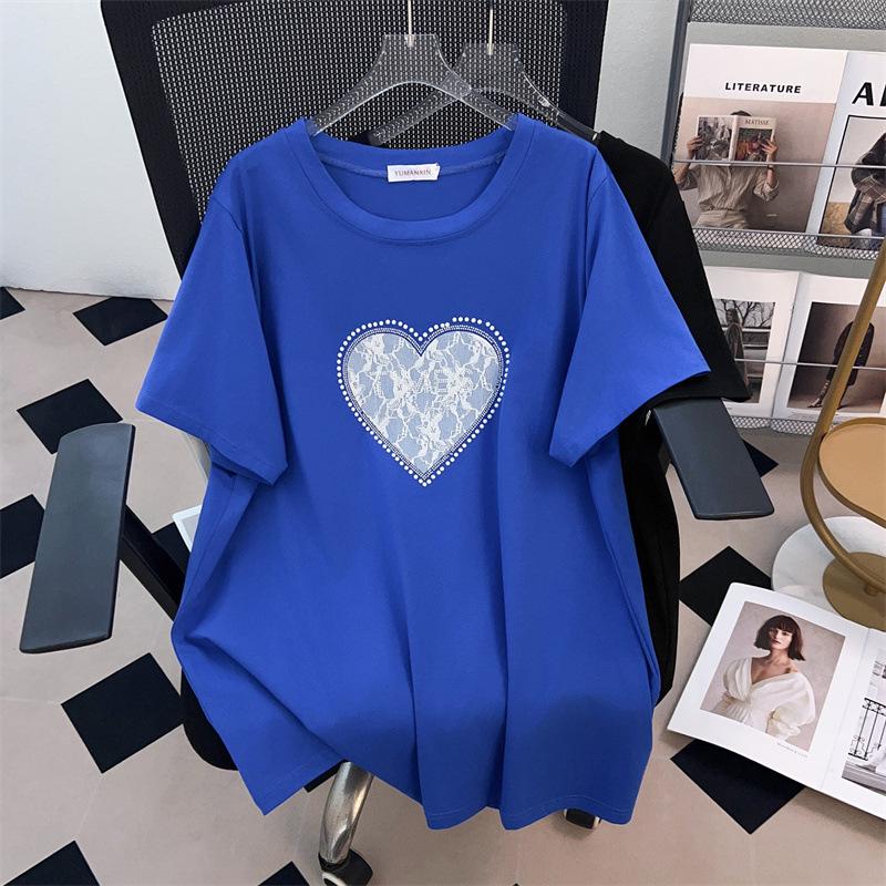 

Women s Plus Size Slimming Loose Round Neck Mid-Length Short-Sleeve T-Shirt (Sizes 200/300/350 jin), Style 1058 2XL синій