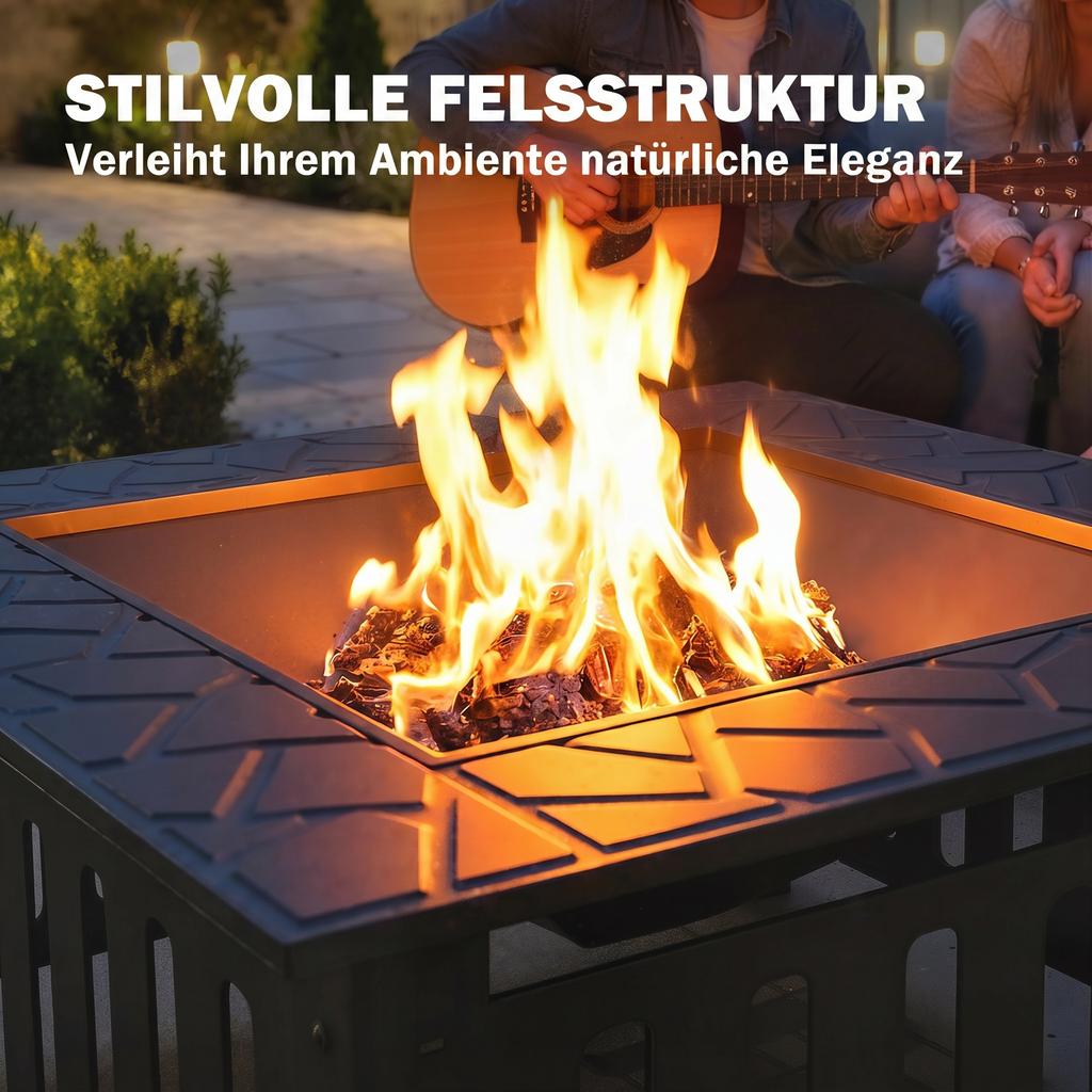 Fire Bowl made of Steel Fire Pit with Spark Guard Poker for Outdoor BBQ Camping 67x67x47cm Black