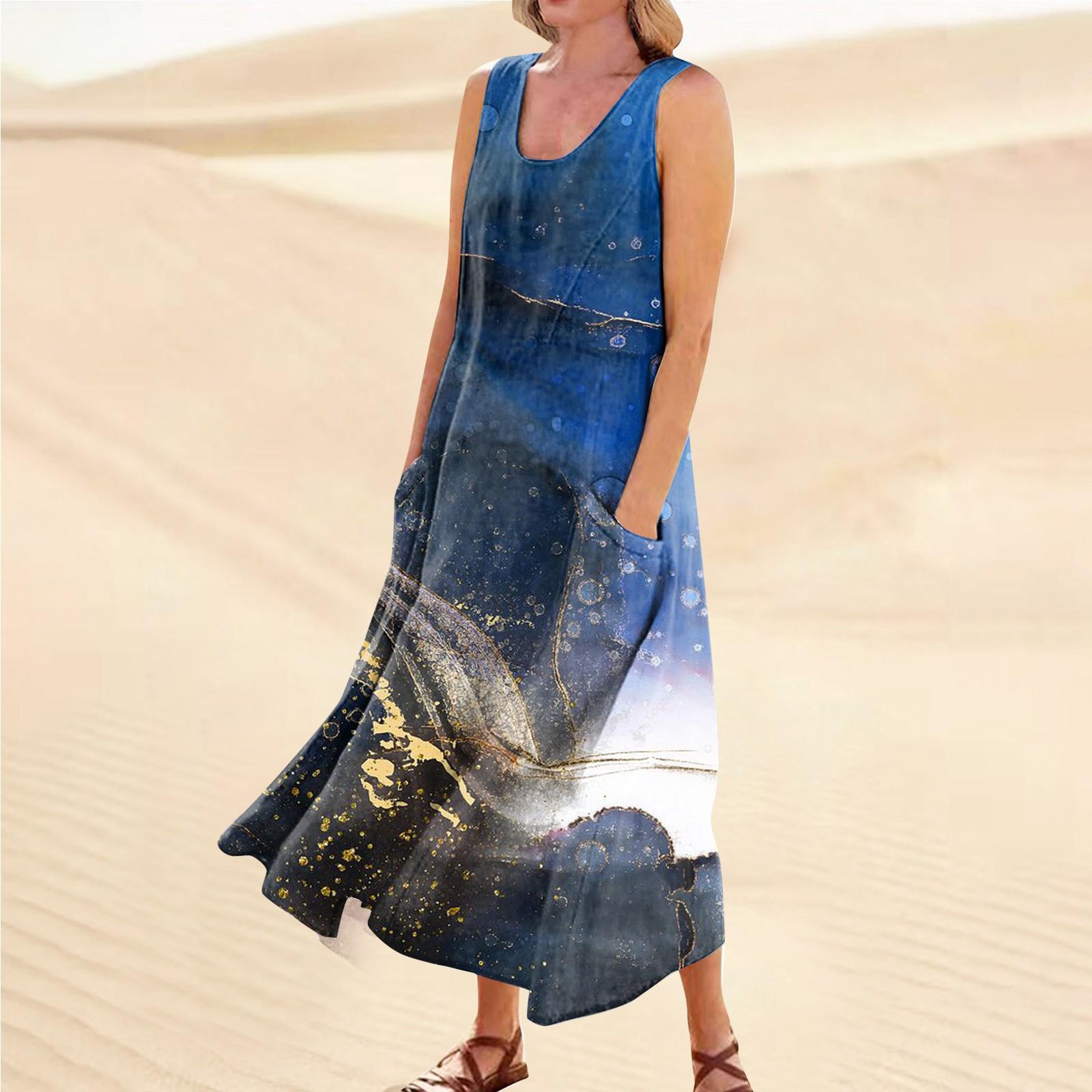 

Женское летнее повседневное модное платье без рукавов с карманом и круглым вырезом L чёрный