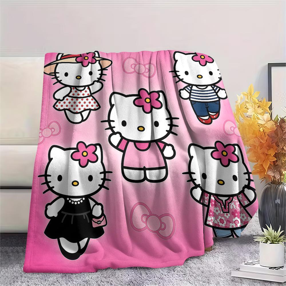 1PC Hello Kitty Cute Print Flannel Blanket, High quality All Seasons, Home Decor, Warmth and Comfort, Perfect for Christmas Gifts