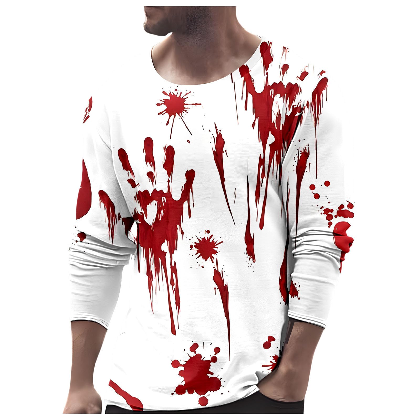 

Футболка с длинным рукавом и принтом «Bloody Letter I m Fine» на Хэллоуин, мужская модная повседневная футболка с круглым вырезом на Хэллоуин XL