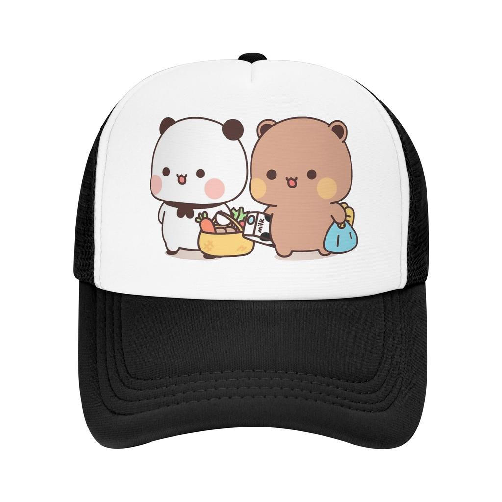 Panda Bear Couple Mesh Baseball Caps Unisex Outdoor Trucker Hat Bubu And Dudu Hat Adjustable Fishing Hat Summer Trucker Hats