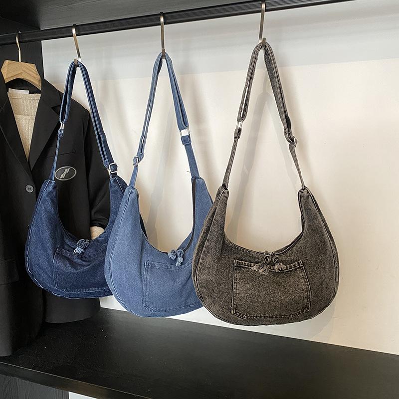 New denim casual simplicity 2025 simple large capacity literary retro lazy wind crossbody shoulder bag women