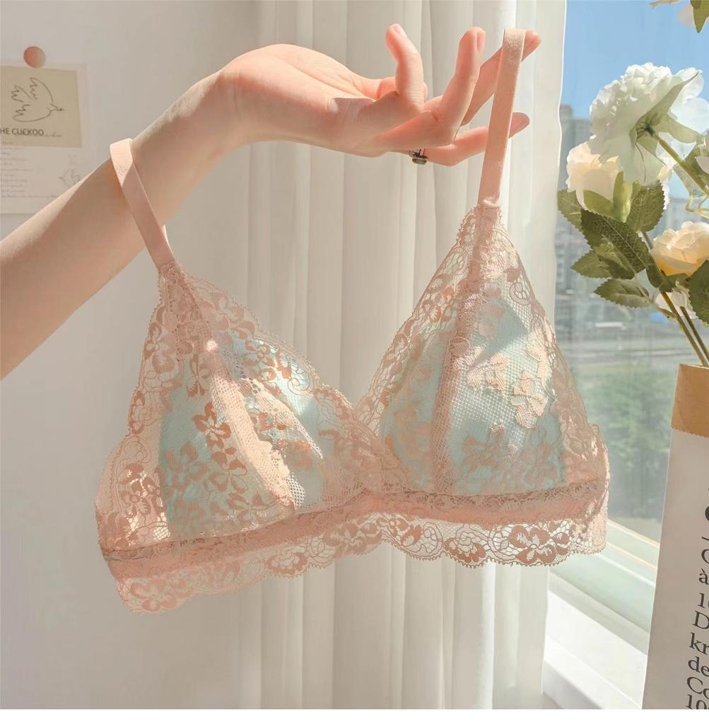 French Sweet Teen Triangle Cup Bra, Summer Ultra-Thin Sexy Wireless Push Up Bra for Small Bust