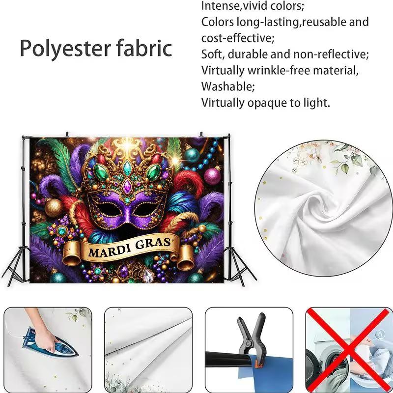 2D Luxurious Mardi Gras Mask Backdrop for Live Streaming & Room Decor