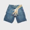 "Men's Y2K Hip-Hop Trend Pattern Denim Shorts - European and American High Street Fashion for Couples"