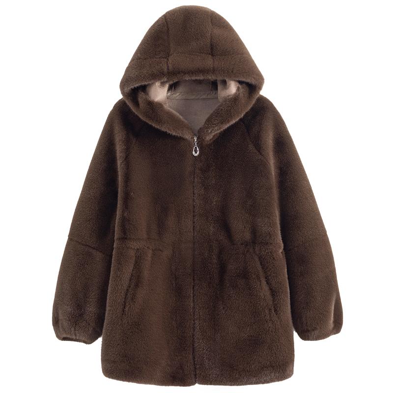 Middle-aged Women's Faux Fur Coat Winter Outerwears Hooded Elegant Thick Warm Fur Jackets for Women Clothes