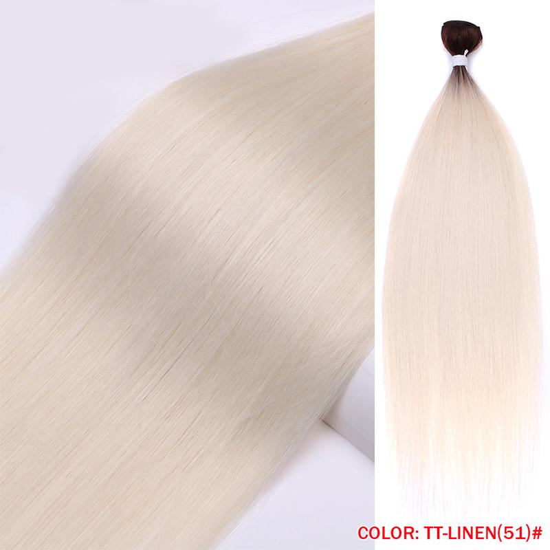 Heat Resistant Premium Organic Bio Protein Fiber Ombre Blonde Weave Bone Straight Hair Bundles Weft Synthetic Hair Extensions