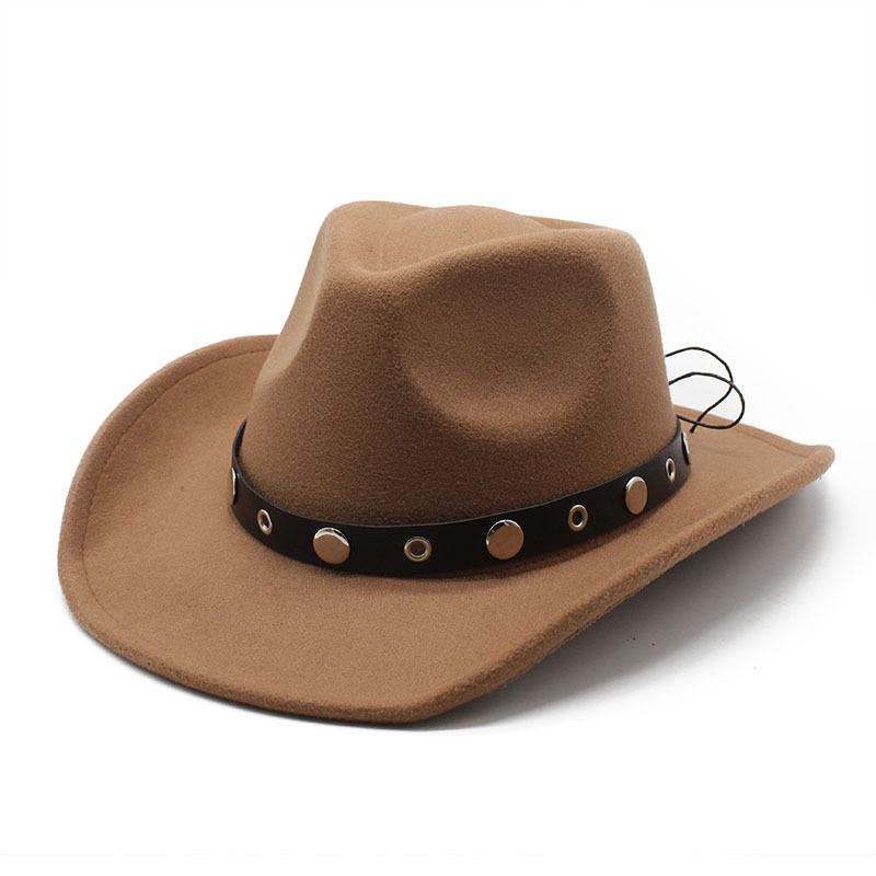 Western Cowboy Hat Off-White Men'S Ladies Outdoor Travel Hat Riding Hat Wool Top Hat Sunscreen Cowoy Hat