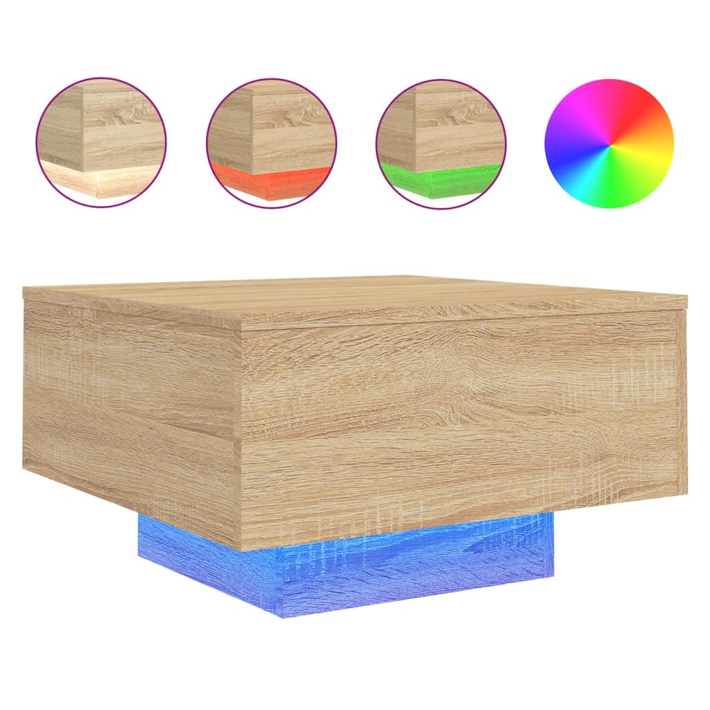  LED Coffee Table, Sonoma Oak, 55x55x31 Cm