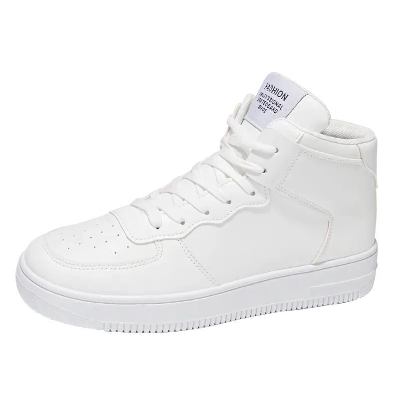 

Men s High-top Casual Shoes Leather Breathable Thick Sole Comfortable Men s Sneakers Fashion White Black Student Casual Shoes 44 білий