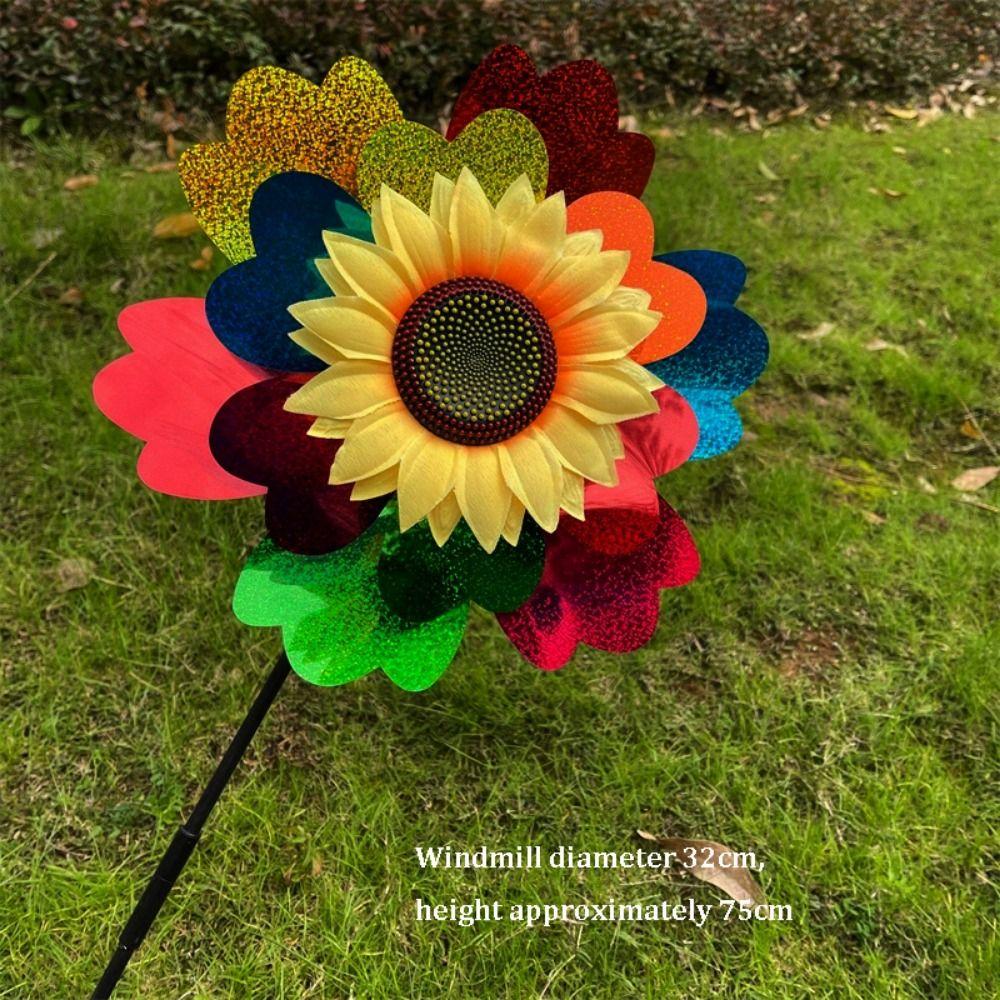 PVC Glitter Rotating Sunflower Stake Standing Lawn Flower Pinwheel Outdoor Party Picnic Decor
