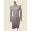 Soft Glutinous Semi-High Collar Metal Long-Sleeve Zipper Knitting Dress Fashion Wind Pure Color Base Silm Bodycon Dress