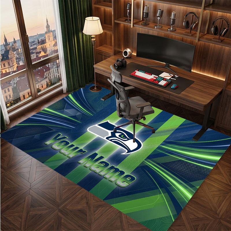 Seattle Seahawks Personalized Crystal Velvet Carpet, Customized Name Text Soft Anti‑Slip Rug for Living Room Bedroom