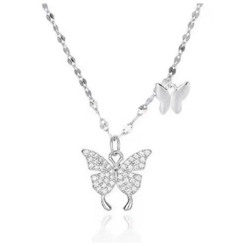 Full Diamond Butterfly Pendant Necklace Women Luxury Zircon Clavicle Chain
