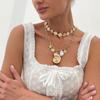 Ocean Wind Starfish Scallop Shell Large Conch Necklace, Fashionable Metal Rhombus Imitation Pearl Necklace