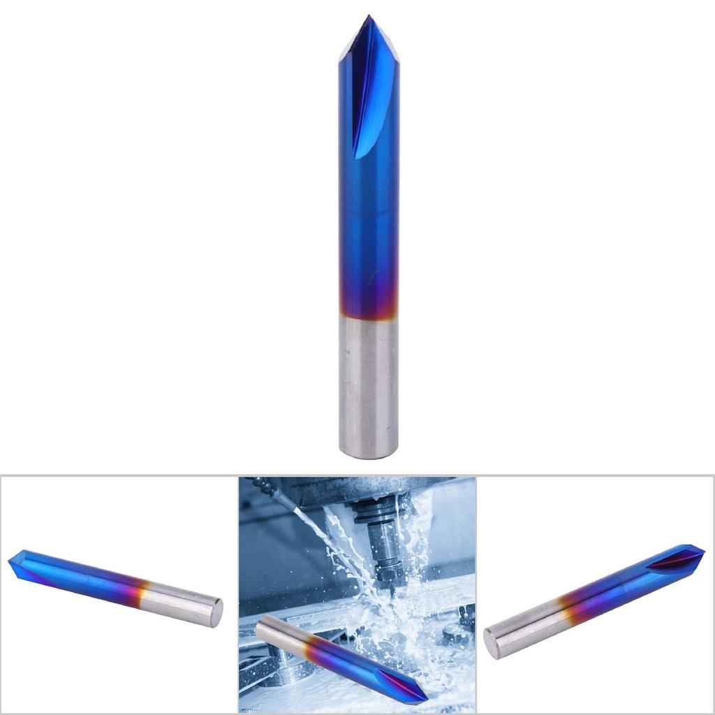 90 Degrees Chamfer End Mill 2 Flute Blue Coating Tungsten Steel Cemented Carbide Router Bit8x60L