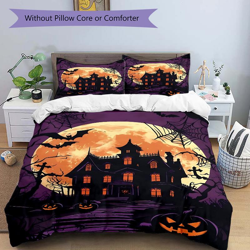 3pc Halloween Haunted Cover Set - 1 Quilt Cover + 2 Pillowcases, All Seasons Bedroom Setting, Perfect for Home064
