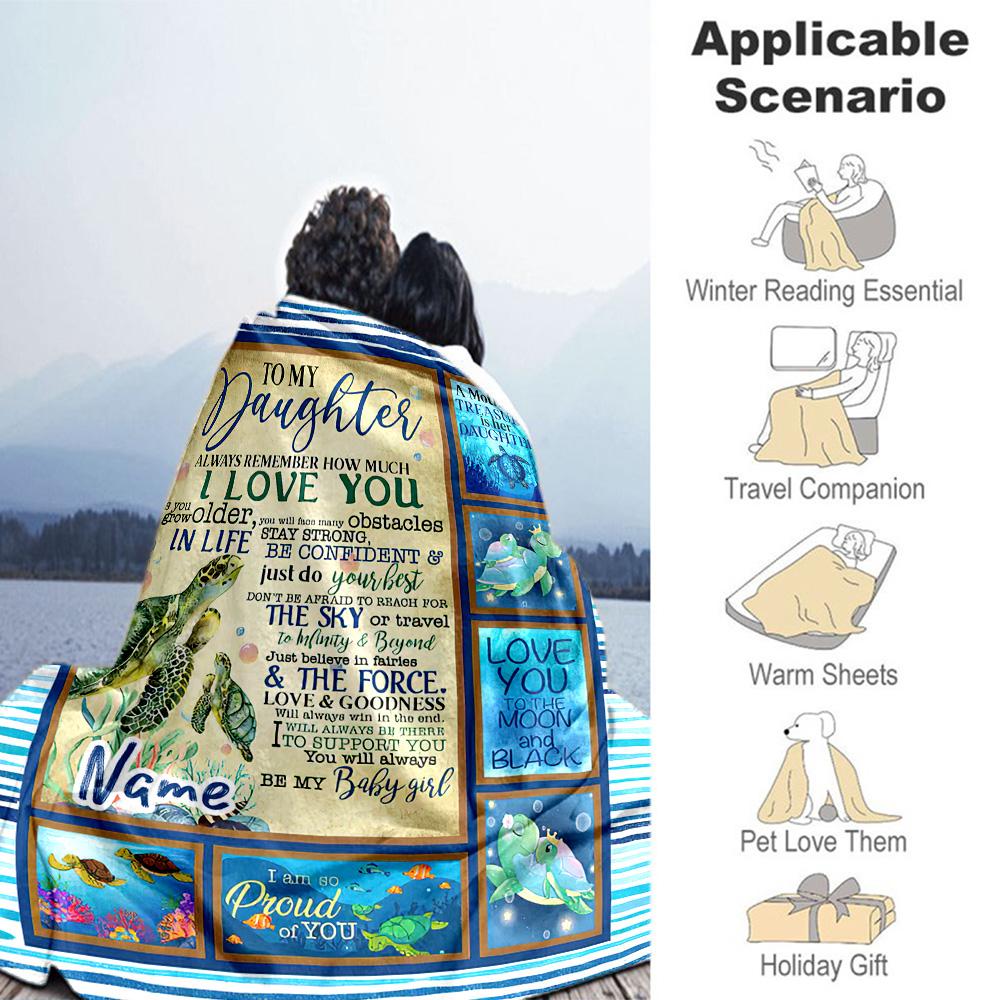 Turtle Envelope Daughter Personalized Name Blanket Lightweight Personalized Blanket Comfortable Great for Living Room Picnics Office Chair Sofa