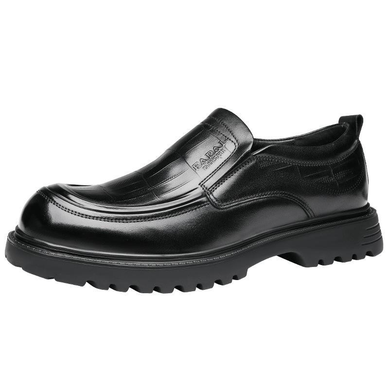 New Men's Leather Shoes Genuine Leather Cowhide One-pedal Loafers Business Leisure Middle-aged and Elderly Dad Shoes Wear-resistant and Non-slip 