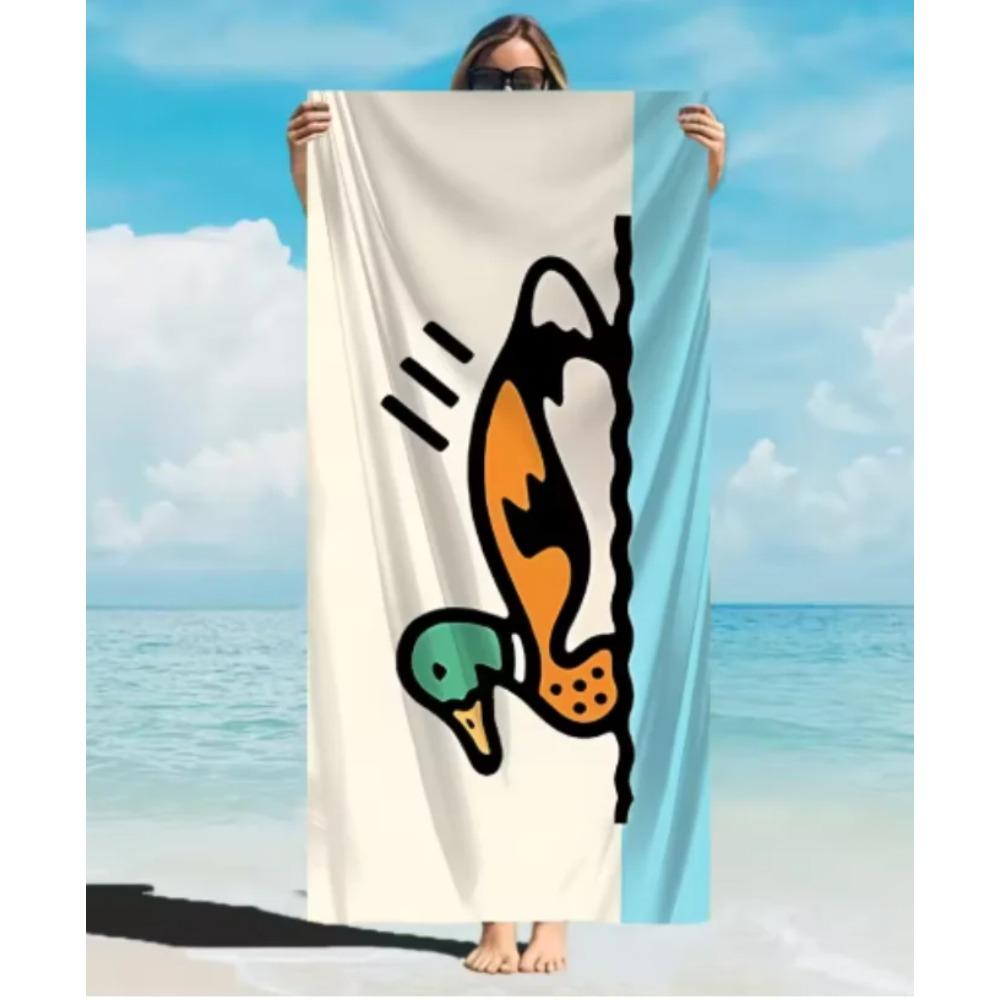 Microfiber Large Beach Towel, Sand Free Quick Dry, Minimalist Duck Doodle Print, Soft Absorbent Towel for Adults Towels Bathroom