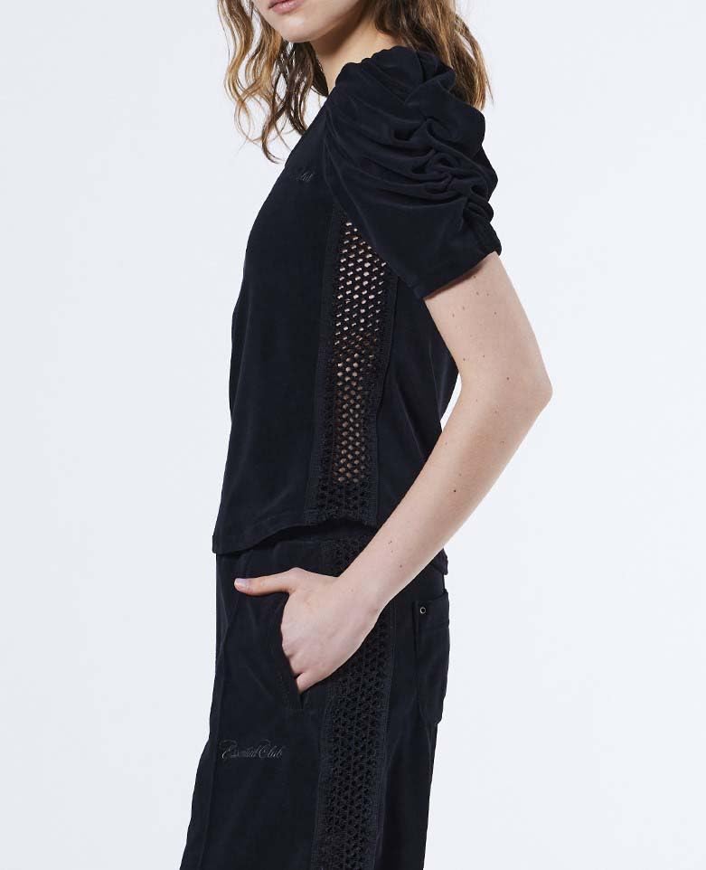Double Standard Clothing Essential Micro Z Pile Black Top, 2508-120-253, Women's,