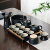 Schwarze Keramik Kung Fu Tee-Set, komplettes Set, Heim-Büro-Teekanne, einfache Deckelschale, Teedose, komplettes Set mit Teeablagen