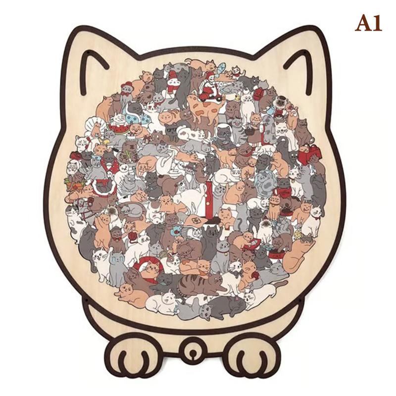 135-Piece Morandi Color Cat-Shaped Wooden Jigsaw Puzzle Irregular Cats Shaped Animal Pieces For Home Decor & Party Games Gifts