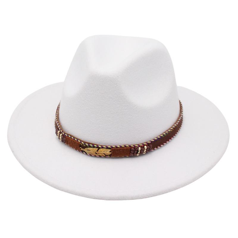 Minority Stage Top Hat Metal Feather Jazz Hat Men'S And Women'S Ethnic Style Felt Hat Tibetan Wool Hat