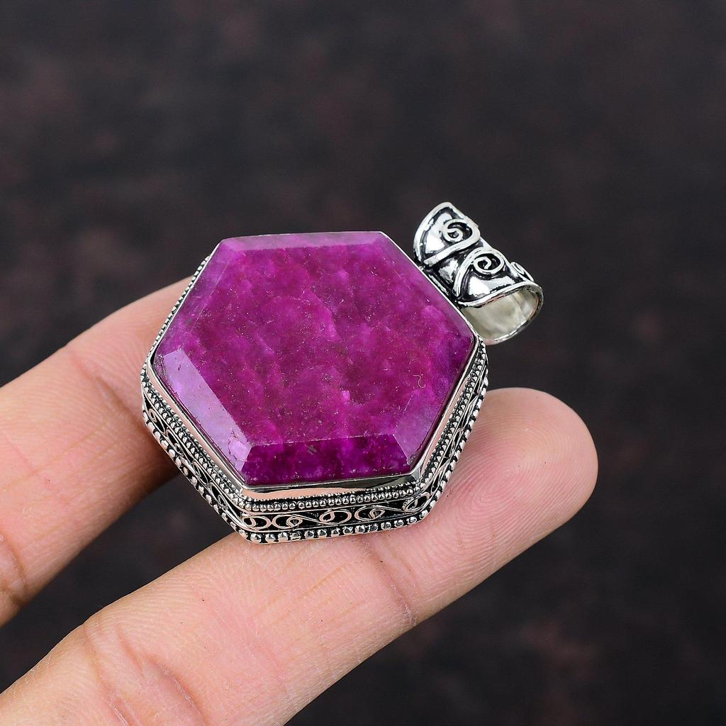 Faceted Kashmir Ruby Pendant Genuine Gemstone Pendant 925 Sterling Silver Pendant Kashmir Ruby Jewelry Handmade Vintage Pendant Gift For Him