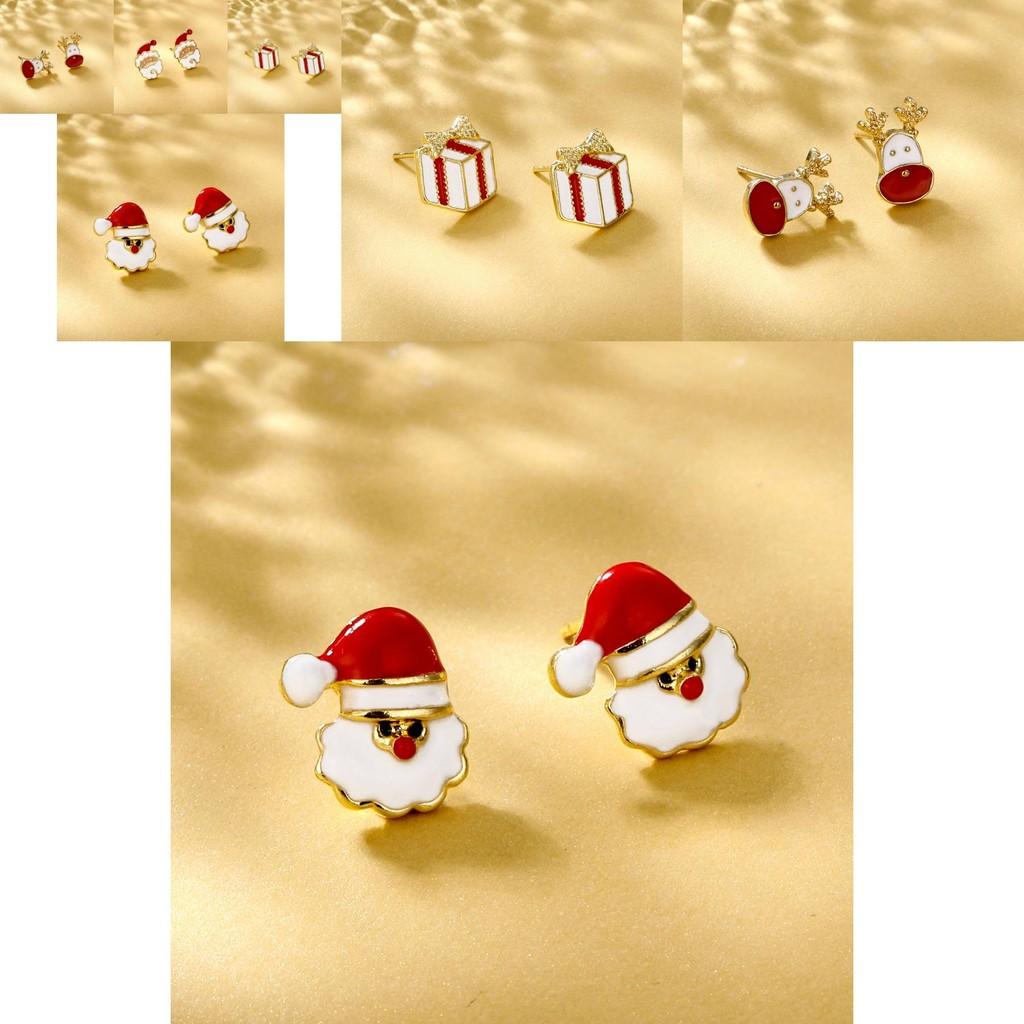 Exquisite Alloy Geometric Christmas Deer Santa Earrings Fashion Jewelry Gift