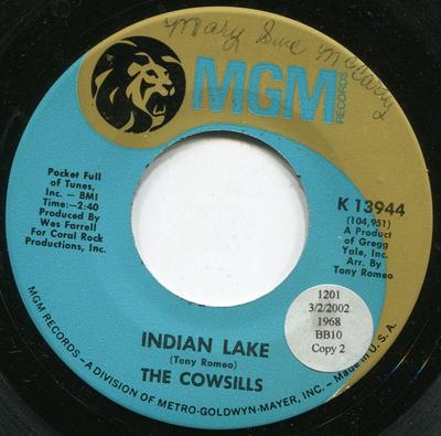 7inch Record COWSILLS - Indian Lake K13944 MGM Records 1968 US Rock Used
