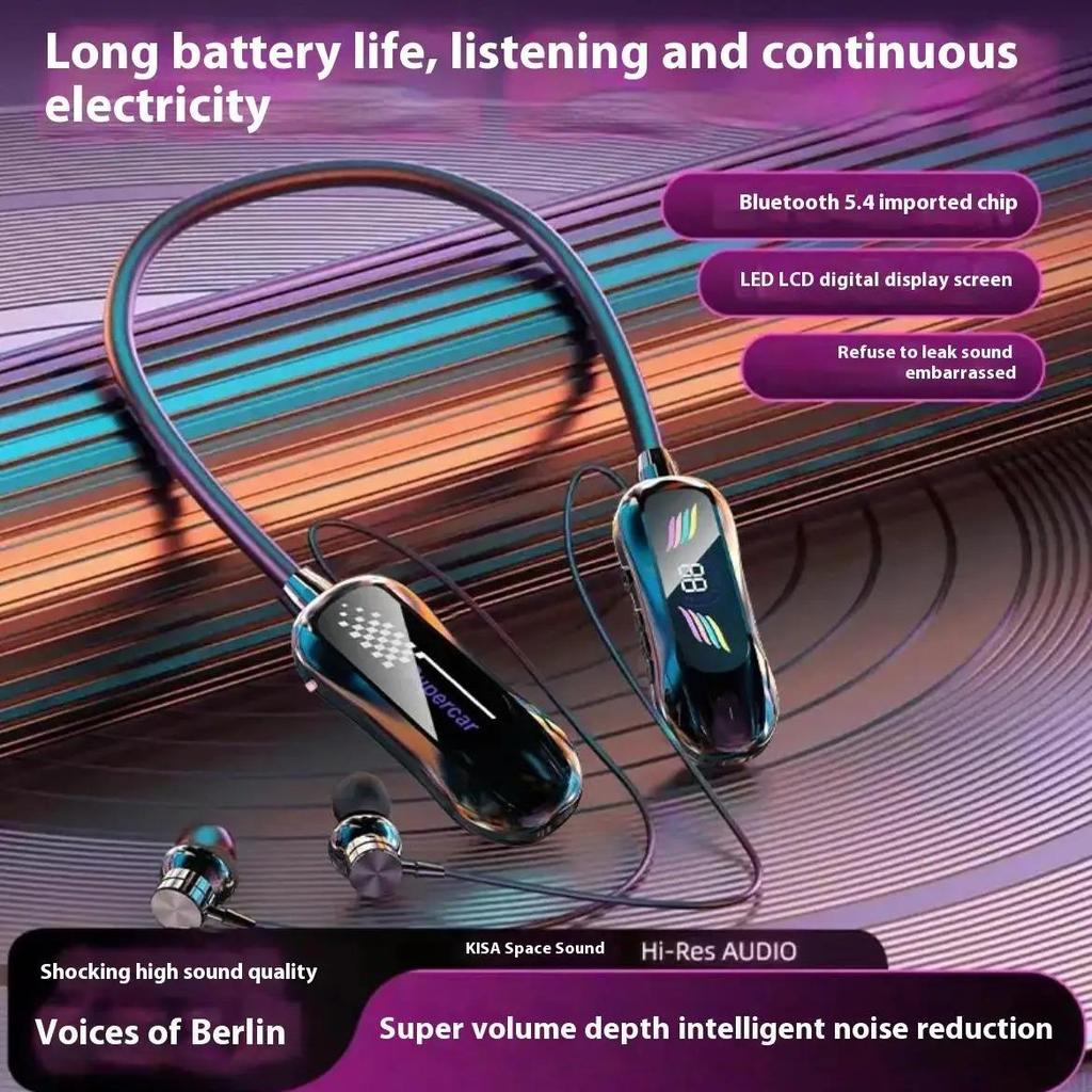 Sports Car Shape Stereo Sound Neckband LED Display Wireless Bluetooth Headphones Magnetic In-ear Headsets Sports Gamer Earphones