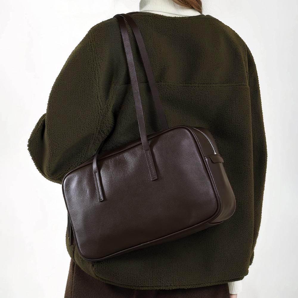 2024 Autumn/Winter Top Layer Cowhide Boston Tote & Commuter Handbag