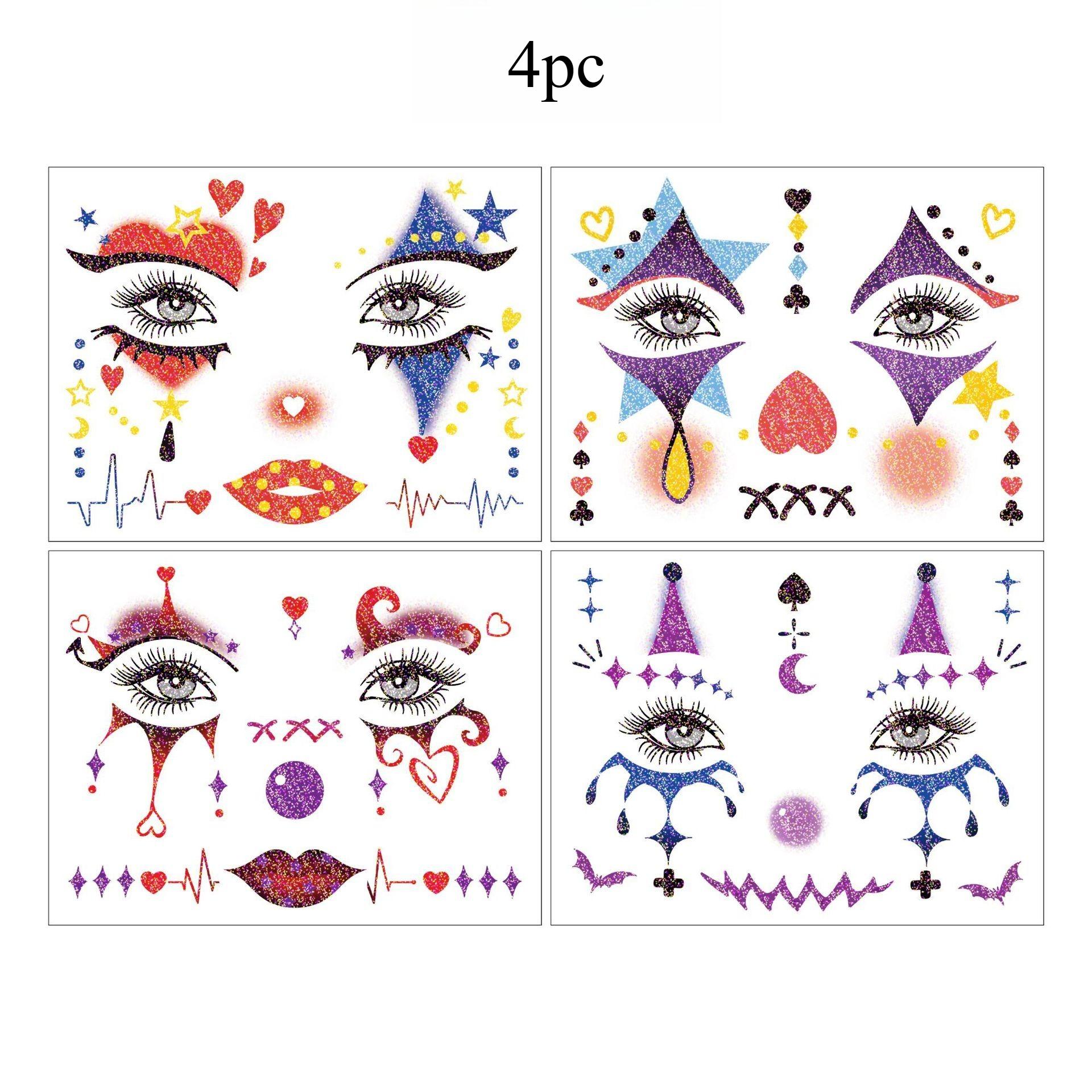 4/8pc Halloween Disposable Tattoo Sticker, Death Day Clown Eye Shadow Carnival, Suitable for Carnival Decoration on Death Day