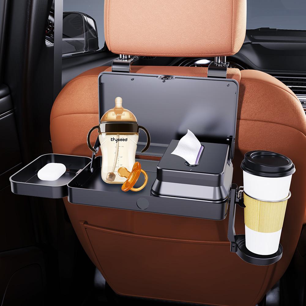 Car Backseat Table Food Tray Organizer With Cup Holder Tissue Box Auto Headrest Table Auto Cup Holder Dinner Tray Car Interior