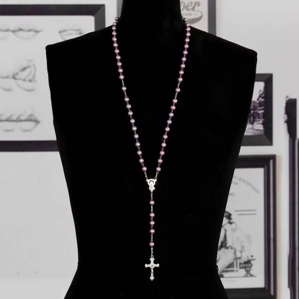 Handgefertigte Perlen Rosenkranzperlen Anhängerkette Imitationsperlen Religiöse Anhänger Christlicher Schmuck