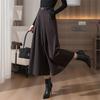 Petite High-Waist Wool Flannel Wide-Leg Pants with Flared Skirt Overlay - Autumn/Winter Fashion.